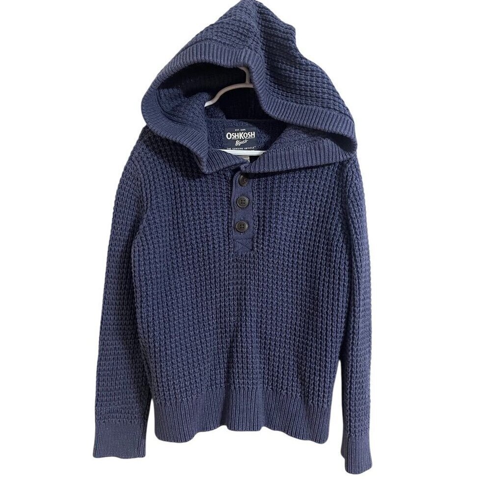 OshKosh Waffle Knit Hoodie 5 Blue Preppy‎ Classic Retro Neutral Minimalist 80s